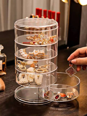 Acrylic Rotating Jewelry Organizer – 360° Clear Storage Box for Earrings, Rings & Accessories
