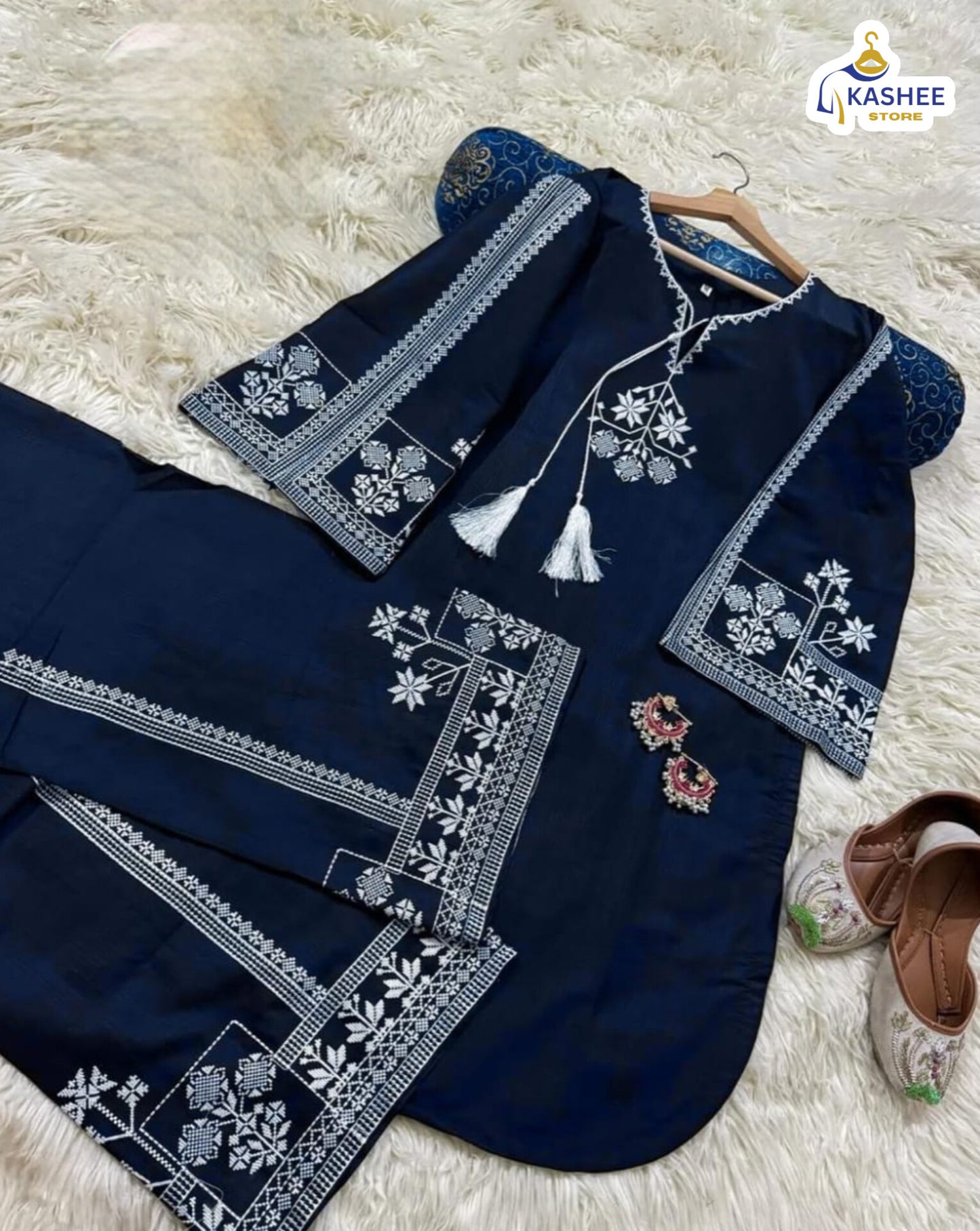 "2Pc Pure Bareeza Cotton Suit | Aari Embroidered Shirt with Flapper"