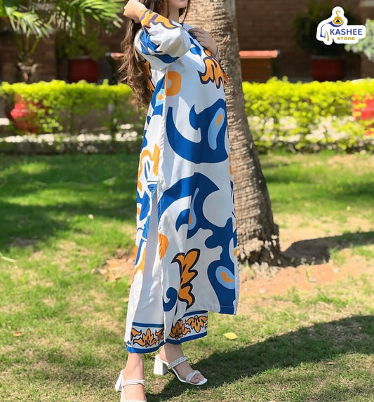 Trendy Digital Printed 2Pc Set – Long Shirt & Bell Bottom Trouser
