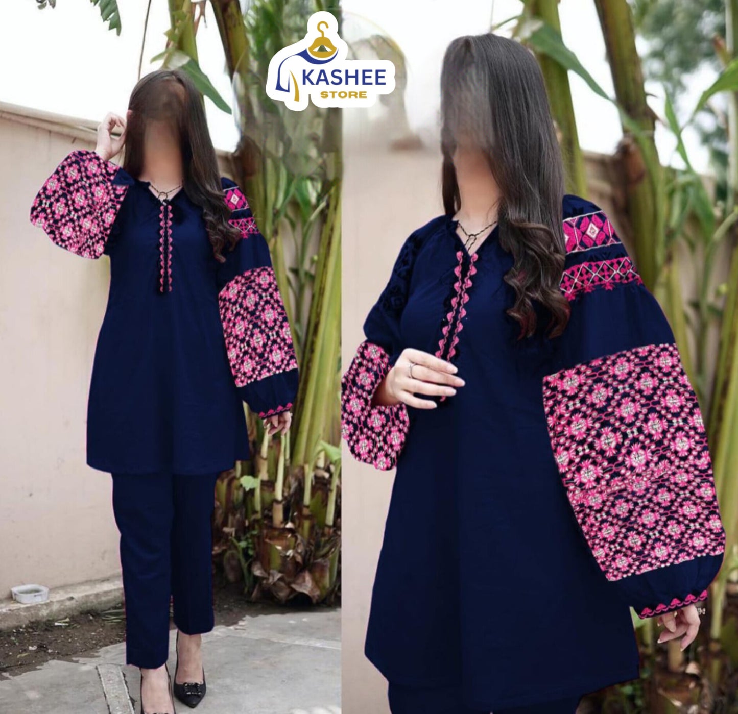 Airline Jabla Sleeve Embroidered 2Pc Linen Outfit"