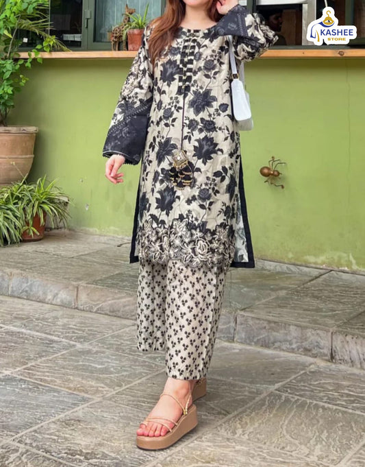 3 Pc Suite Printed Handwork