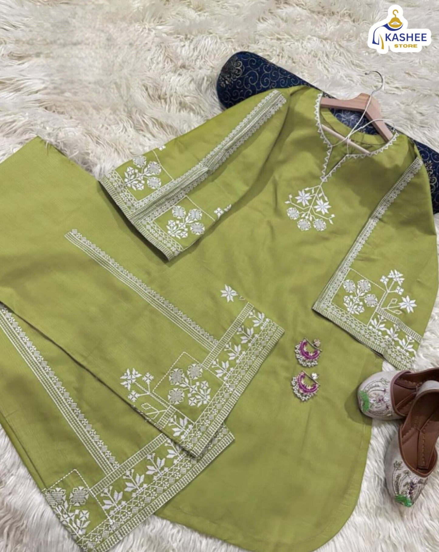 "2Pc Pure Bareeza Cotton Suit | Aari Embroidered Shirt with Flapper"